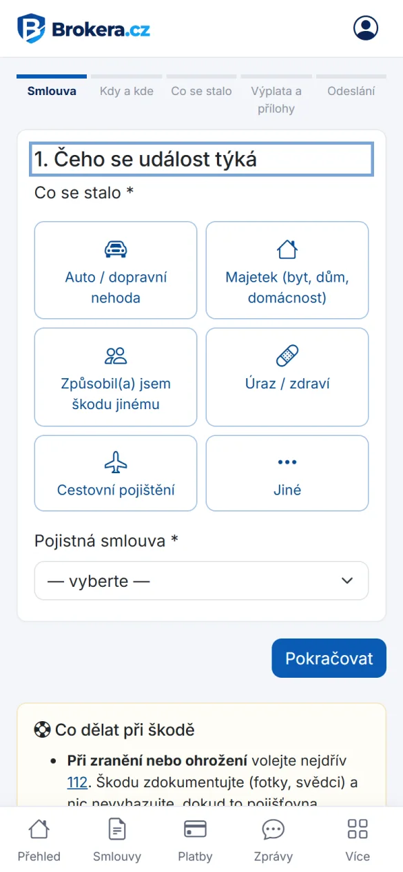 Klientská zóna: hlášení pojistné události